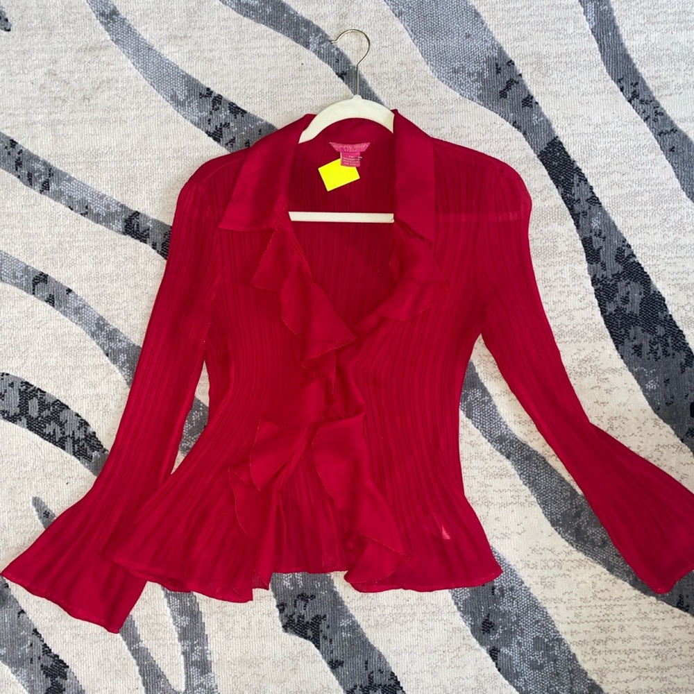 Red ruffled blouse
